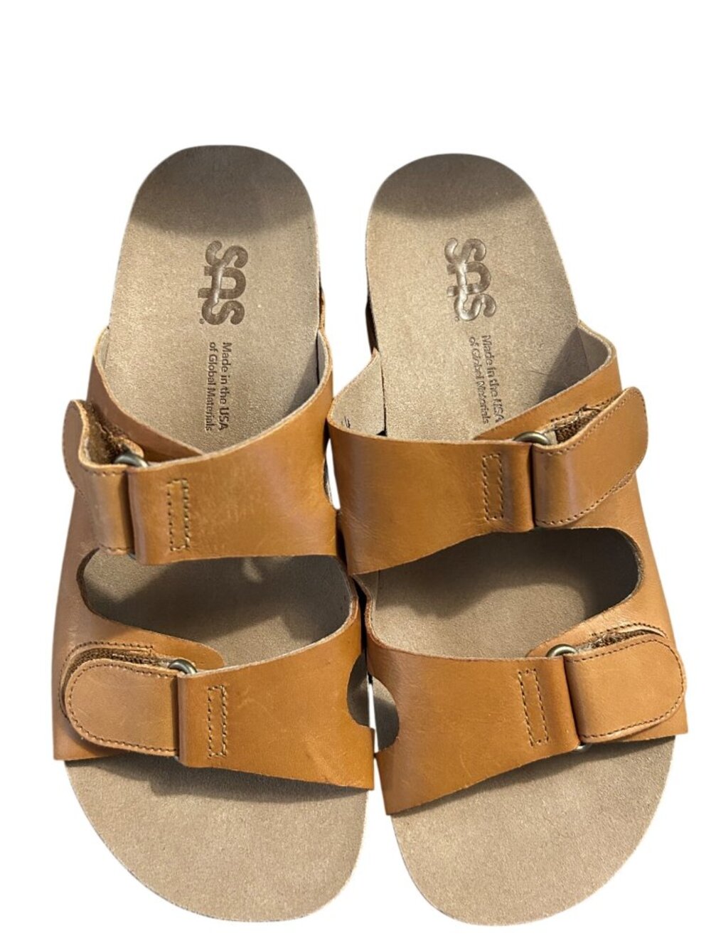 SAS Womens Comfort Leather Slide Sandals With Adjustable Straps Tan Made In USA - Picture 2 of 4